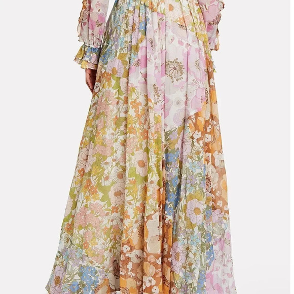 NEW! Boho Retro Patchwork Mixed Floral Print Silk Maxi Skirt - Picture 6 of 11